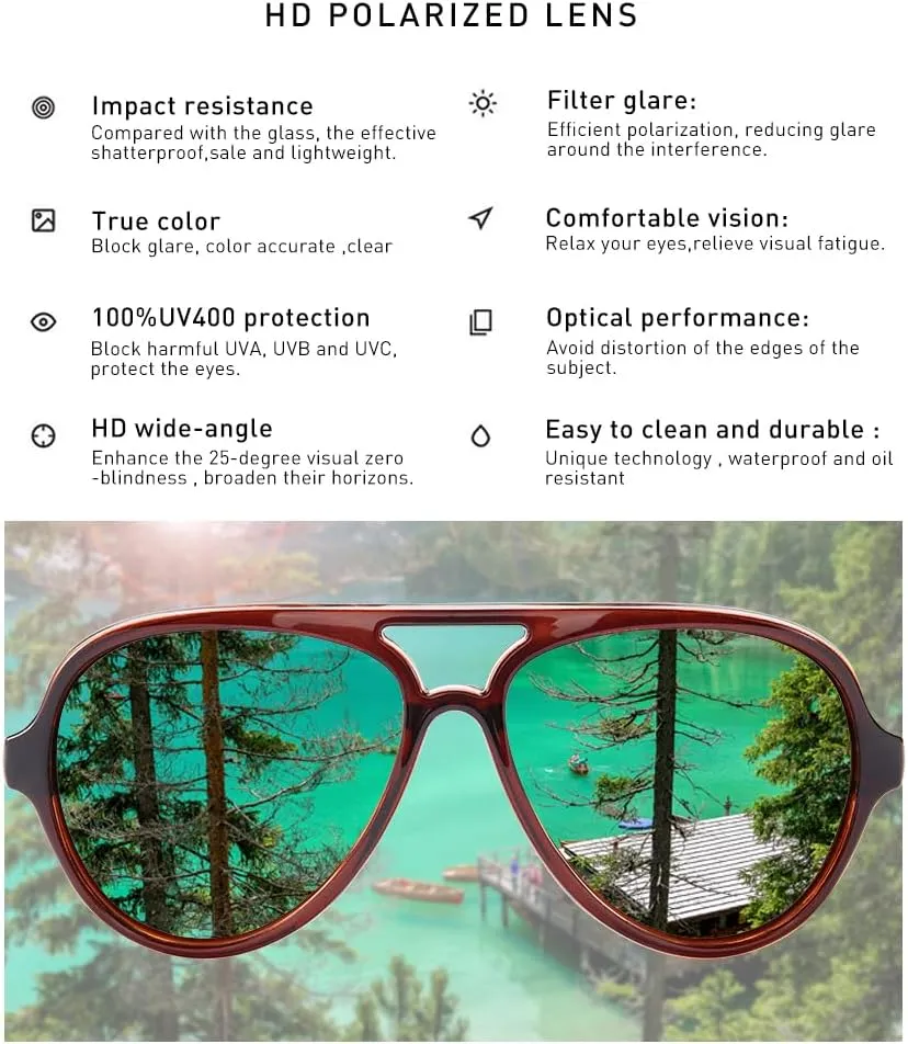 2 Pack Aviator Sunglasses For Men Polarized Lens Plastic Lightweight Double Bridge Frame UV Protection For Driving Matte Black Frame/Smoke Lens Transculent Brown Frame/Brown Lens