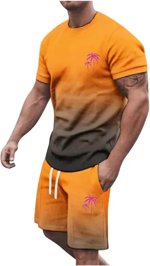 2 Piece Outfits for Men Summer Short Sleeve Crewneck Tshirts and Shorts Set Hawaiian Beach Shorts Tracksuits 2024 Fashion Streetwear Muscle Shirts