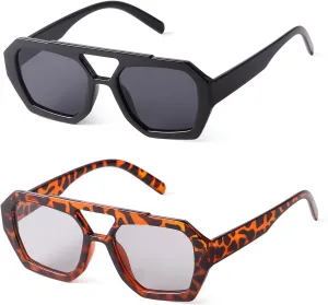 2025 Trendy Designer Square Aviator Sunglasses For Women Vintage 70s Thick Double Bridge Sun Glasses