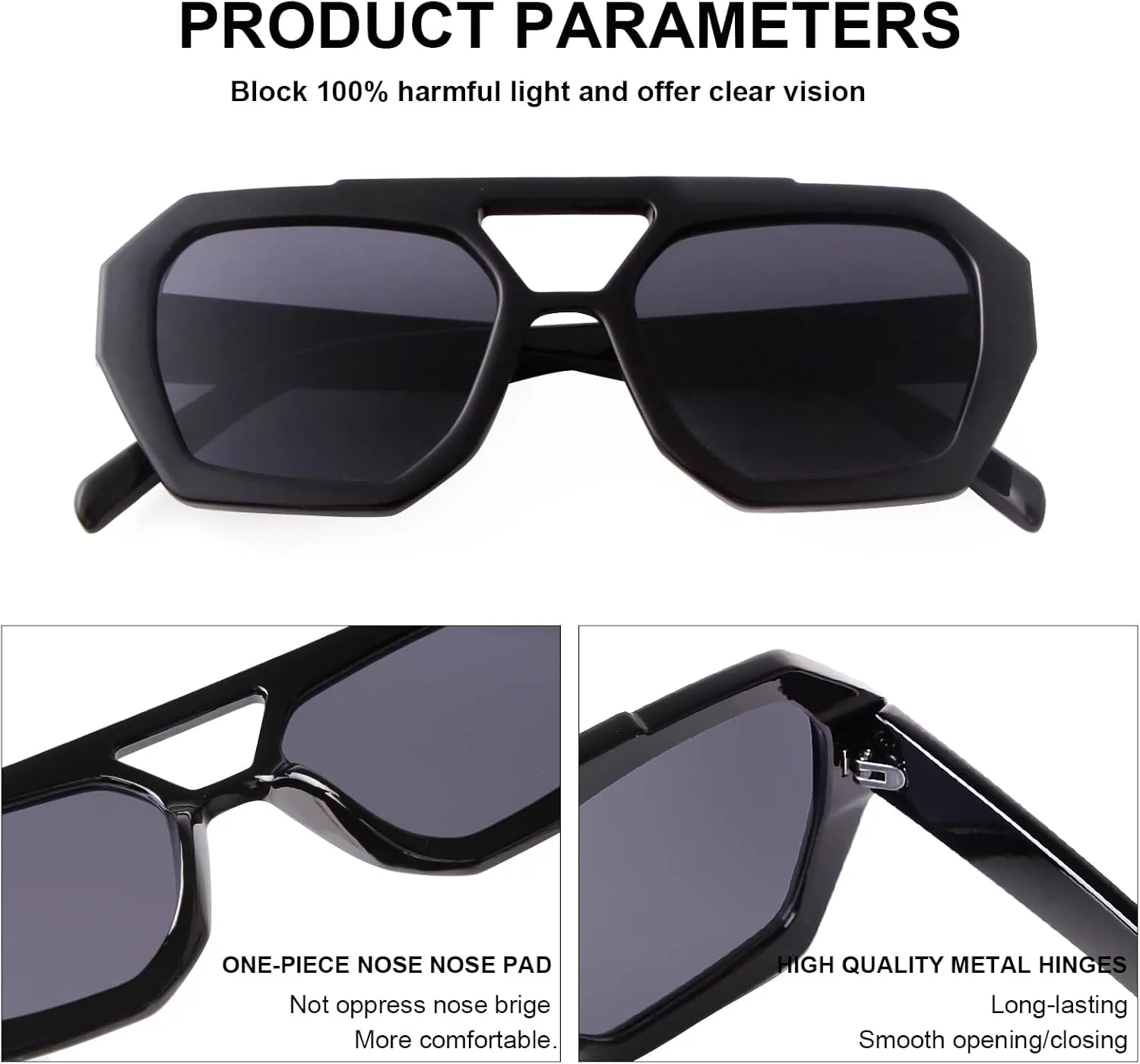 2025 Trendy Designer Square Aviator Sunglasses For Women Vintage 70s Thick Double Bridge Sun Glasses