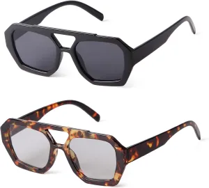 2025 Trendy Designer Square Aviator Sunglasses For Women Vintage 70s Thick Double Bridge Sun Glasses