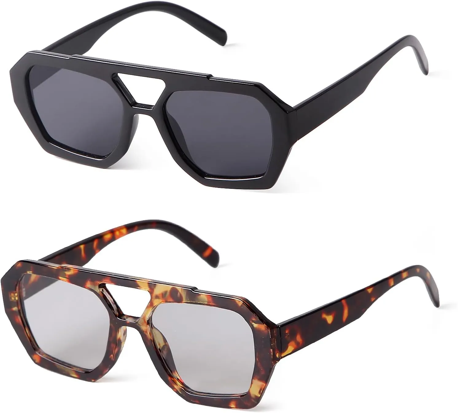 2025 Trendy Designer Square Aviator Sunglasses For Women Vintage 70s Thick Double Bridge Sun Glasses