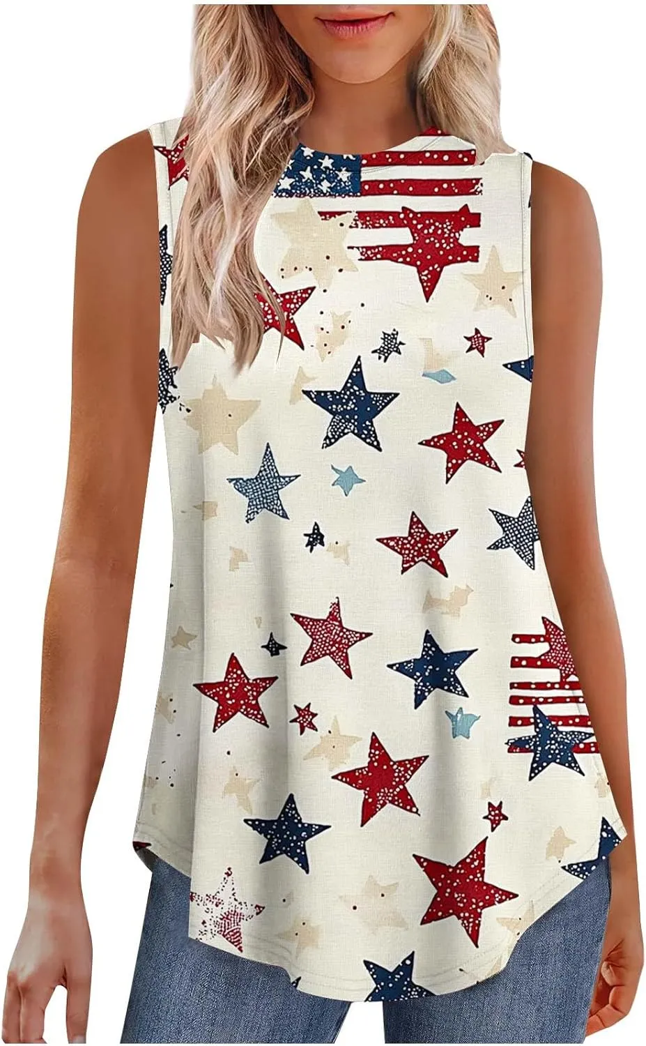 4th of July Tank Tops for Women Star Stripes Flowy Sleeveless Shirts Independence Day Patriotic Casual Summer Clothes