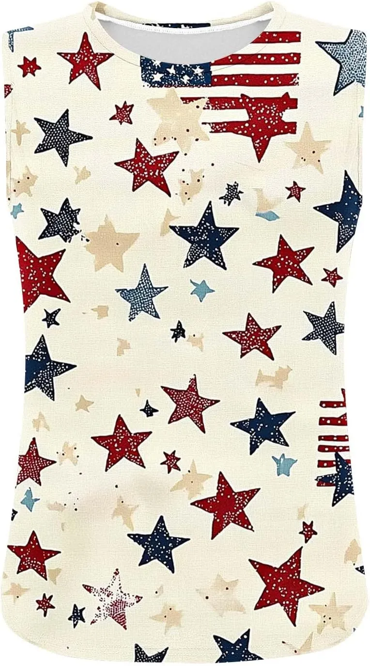 4th of July Tank Tops for Women Star Stripes Flowy Sleeveless Shirts Independence Day Patriotic Casual Summer Clothes