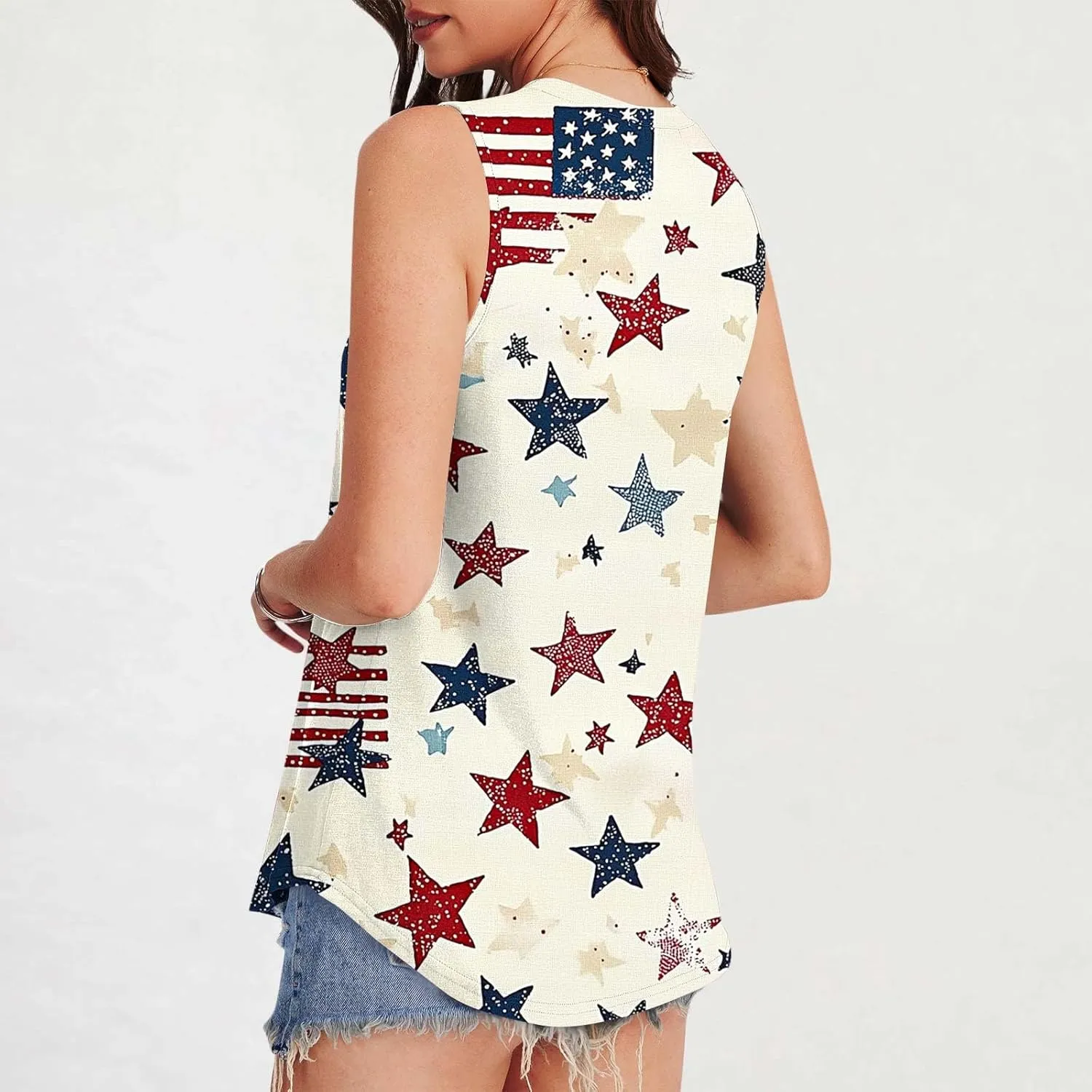 4th of July Tank Tops for Women Star Stripes Flowy Sleeveless Shirts Independence Day Patriotic Casual Summer Clothes