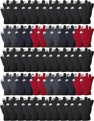 72 Pairs Wholesale Touch Screen Winter Gloves, Soft Stretchy and Warm Bulk Pack Magic Glove, Mens and Womens