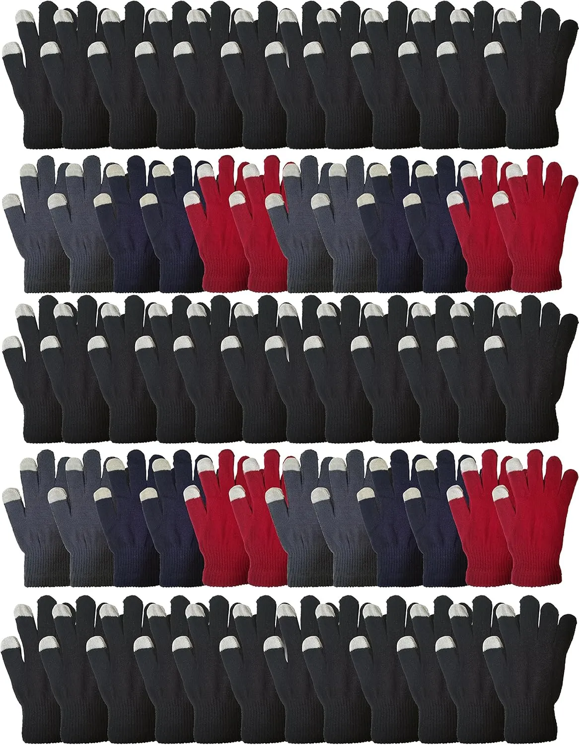 72 Pairs Wholesale Touch Screen Winter Gloves, Soft Stretchy and Warm Bulk Pack Magic Glove, Mens and Womens