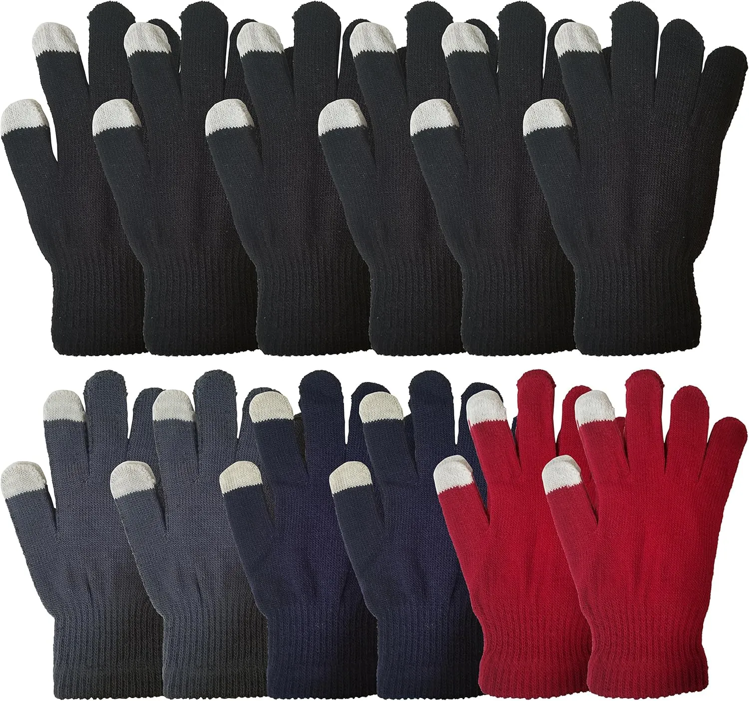 72 Pairs Wholesale Touch Screen Winter Gloves, Soft Stretchy and Warm Bulk Pack Magic Glove, Mens and Womens