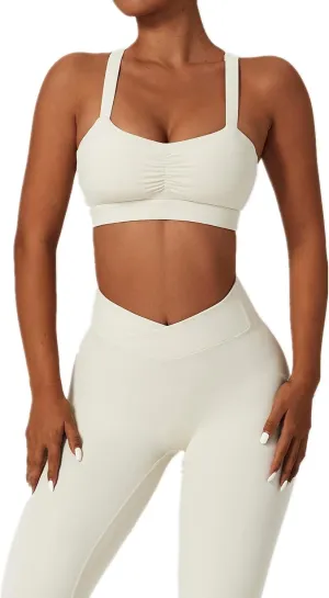 ABOCIW Women's Workout Sets 2 Piece Cross Waist High Waist Leggings Strappy Sport Bra Exercise Gym Yoga Outfits