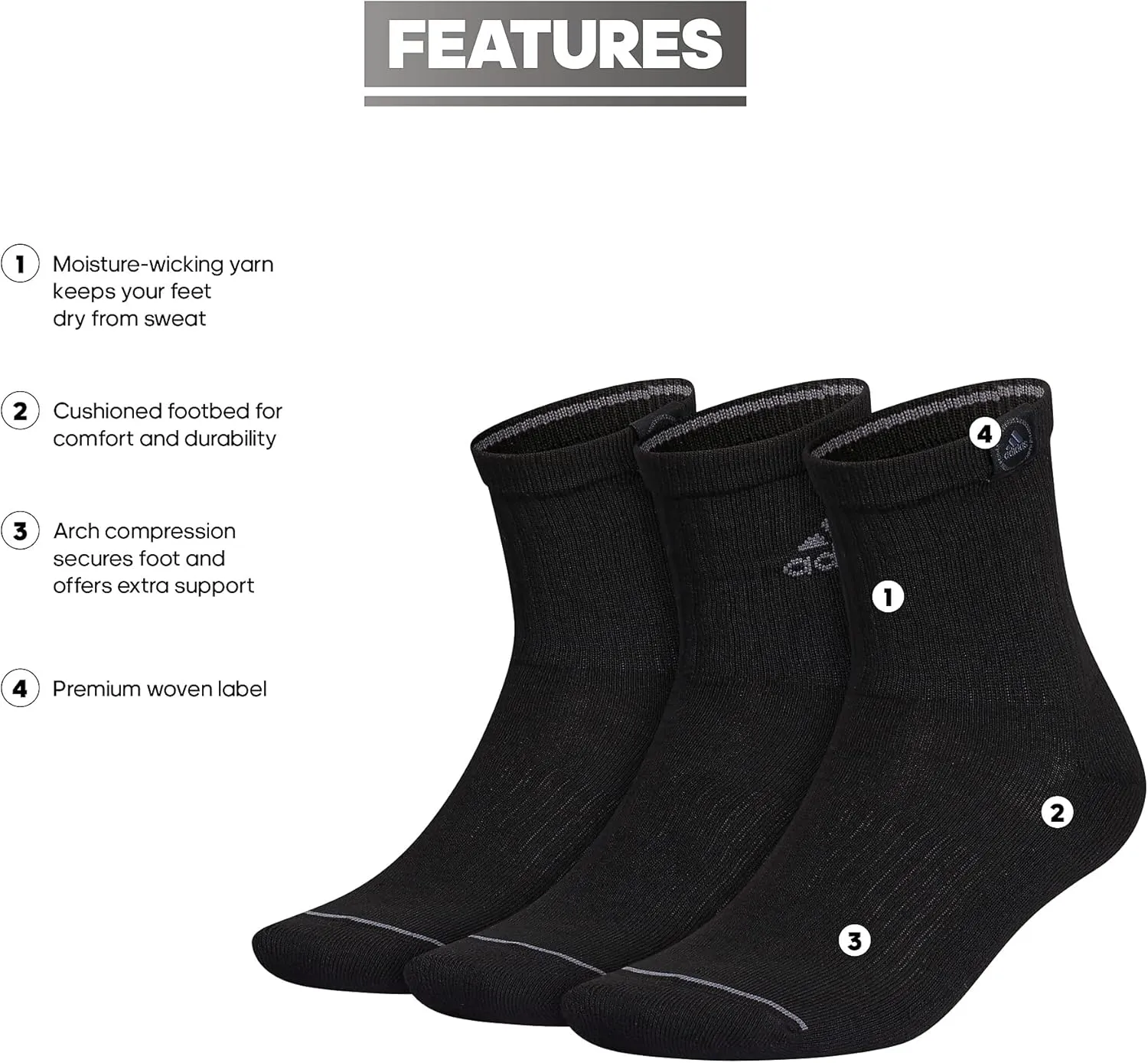 adidas Men's Cushioned Sport High Quarter Socks with Arch Compression (3-Pair)
