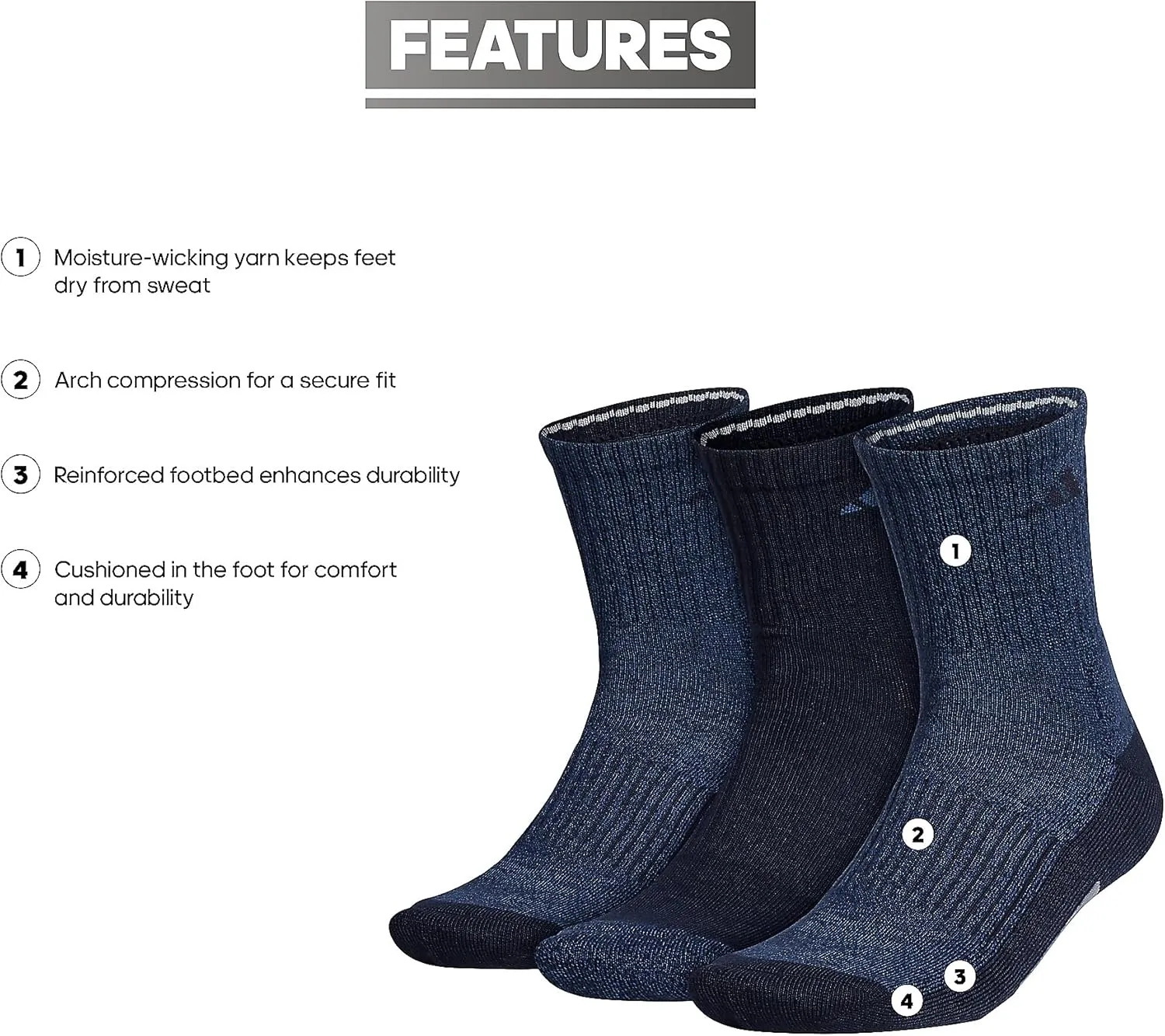 adidas Men's Cushioned X 3 Mid-Crew Socks (3-Pair)