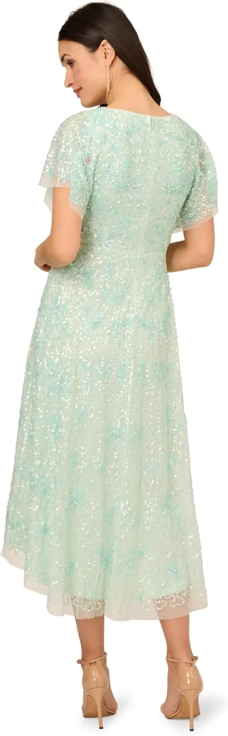Adrianna Papell Women's Beaded Mesh Wrap Dress