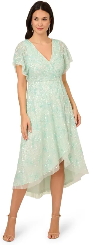 Adrianna Papell Women's Beaded Mesh Wrap Dress
