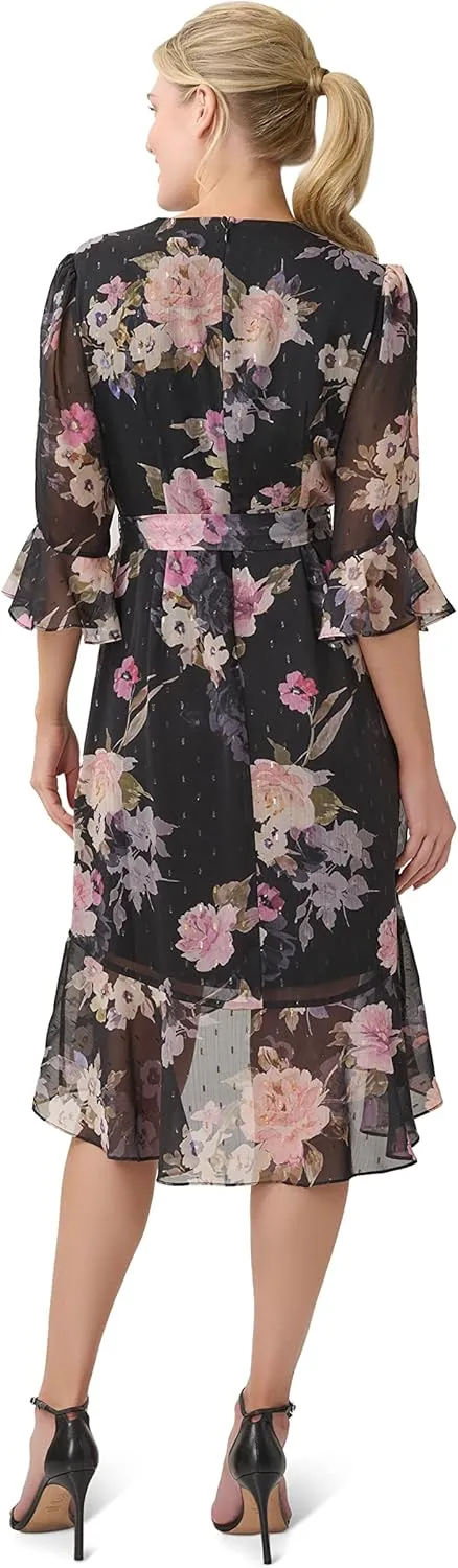 Adrianna Papell Women's Floral Chiffon Wrap Dress