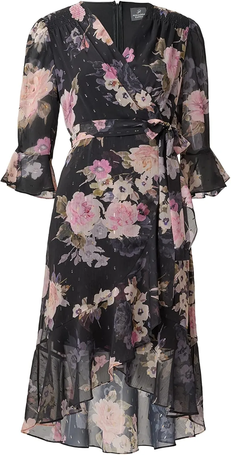 Adrianna Papell Women's Floral Chiffon Wrap Dress