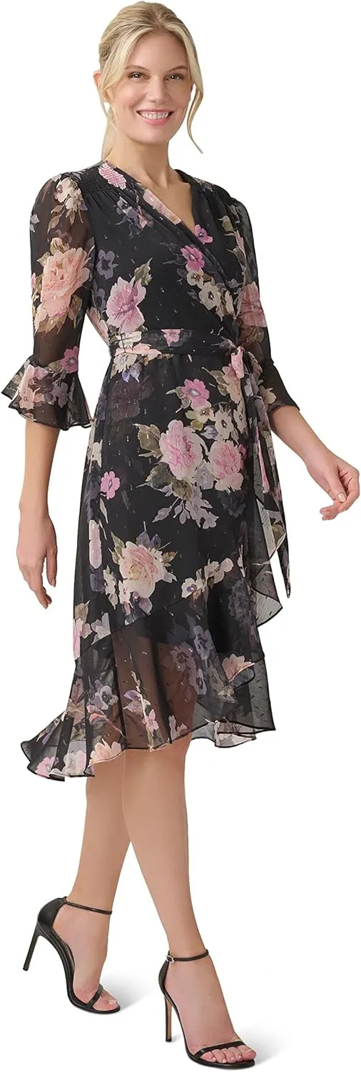 Adrianna Papell Women's Floral Chiffon Wrap Dress