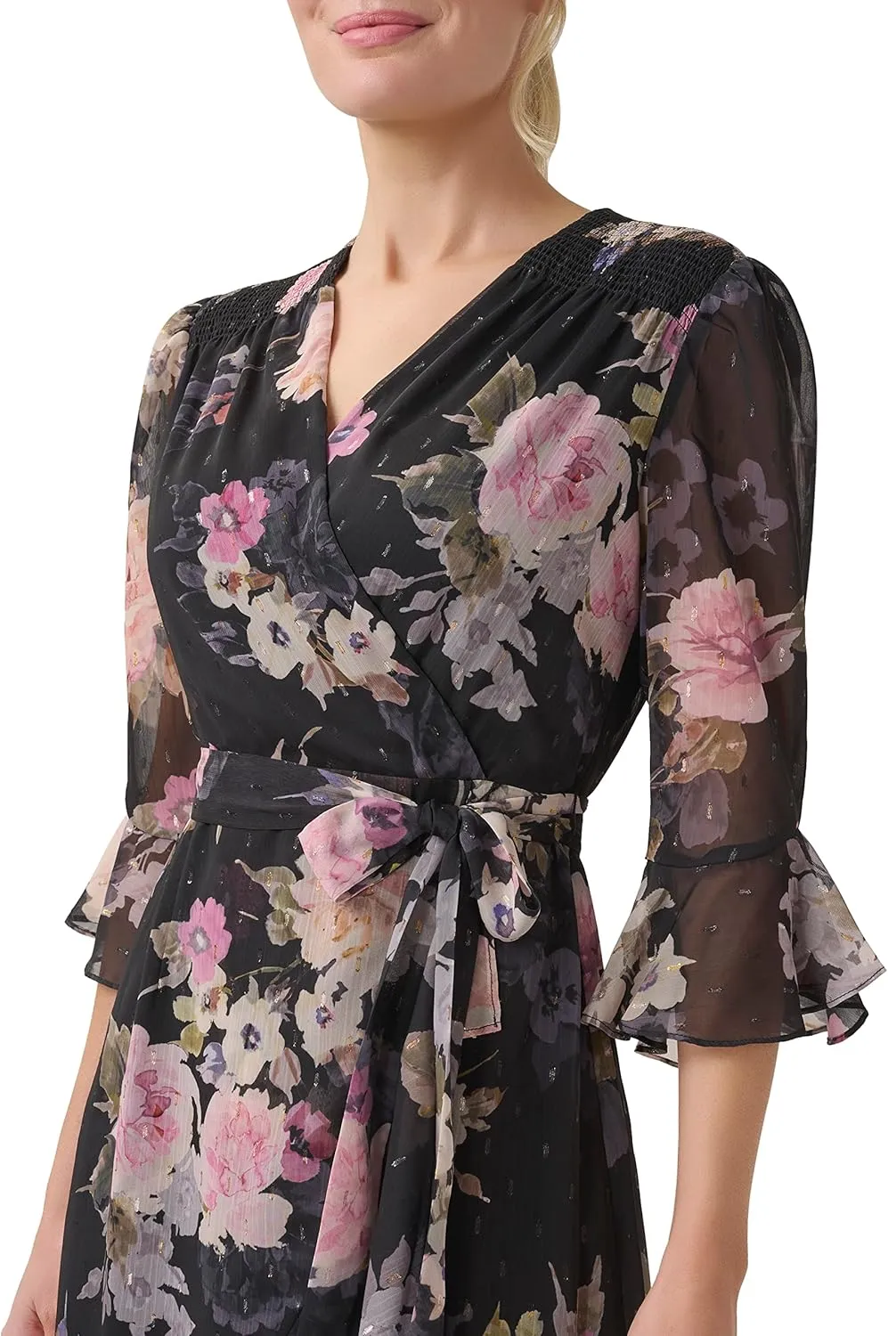 Adrianna Papell Women's Floral Chiffon Wrap Dress