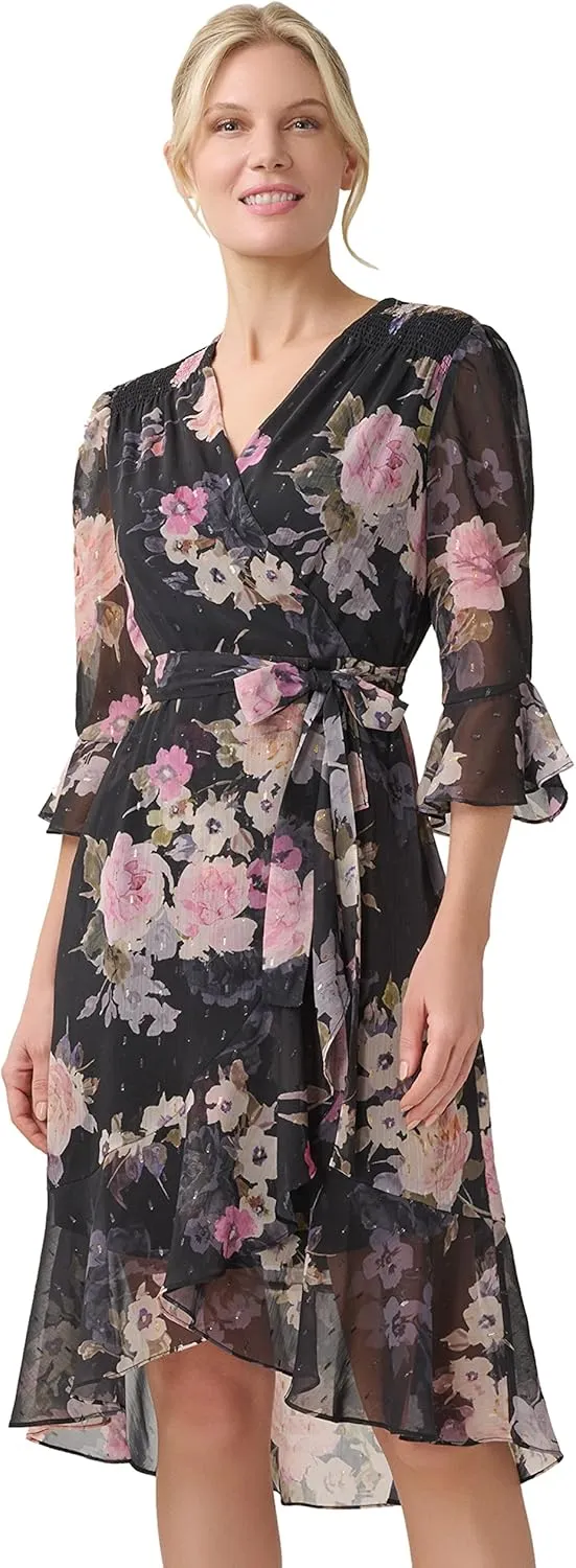 Adrianna Papell Women's Floral Chiffon Wrap Dress