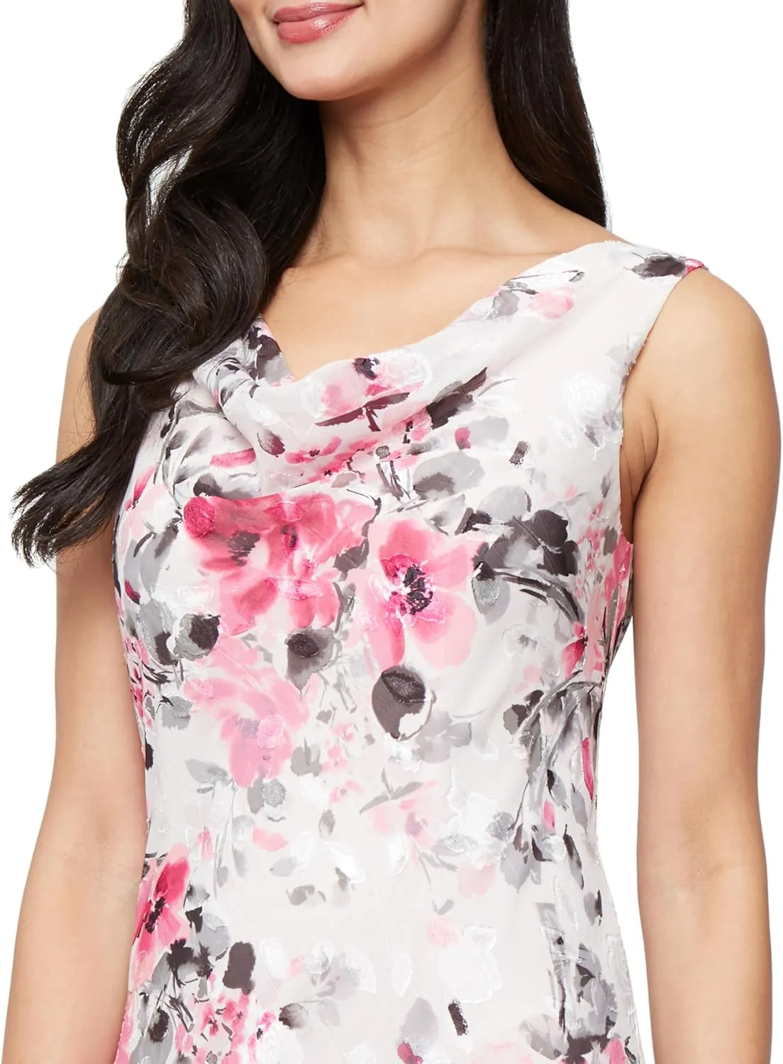 Alex Evenings Women's Formal Sleeveless Cowl Neck Floral Print Gown with Shawl, Wedding Guest, Mother of The Bride Dress