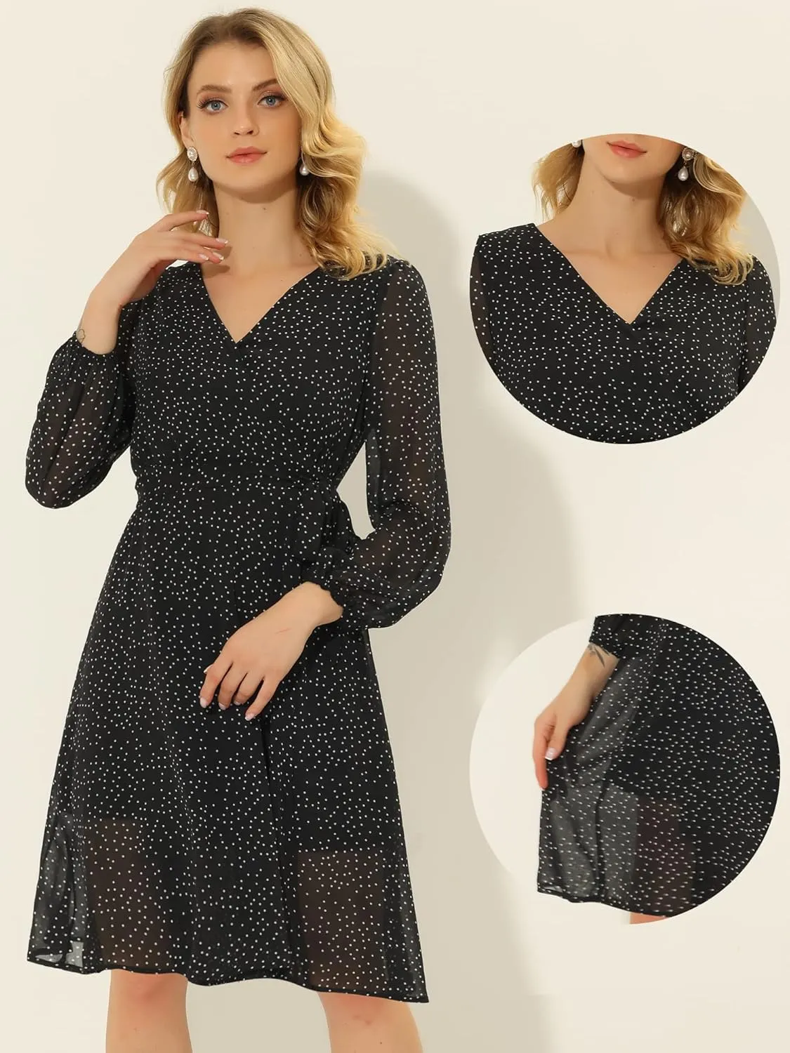 Allegra K Casual Dresses for Women's Halloween Tie Waist Printed Chiffon Wrap Midi Dress