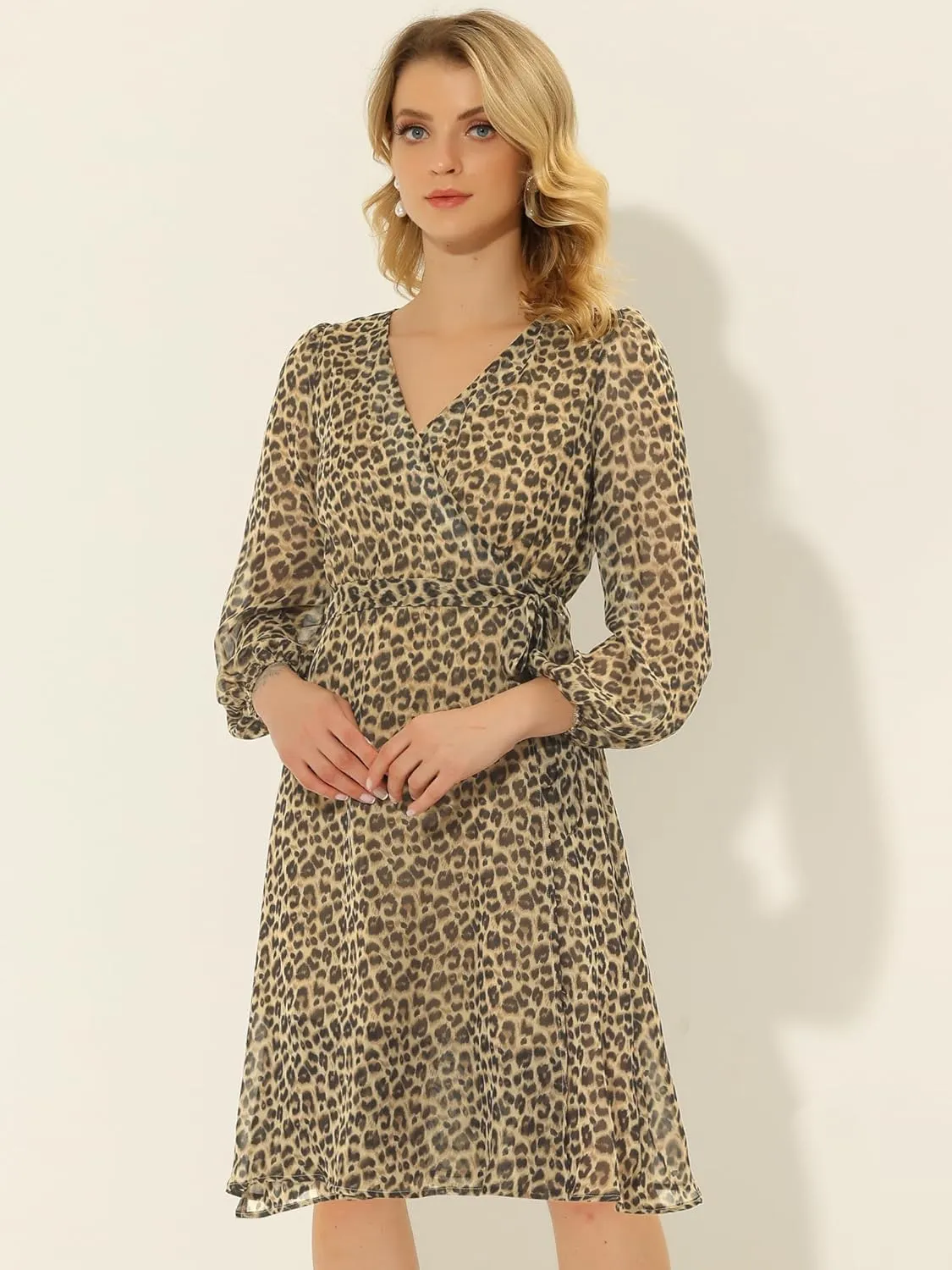 Allegra K Casual Dresses for Women's Halloween Tie Waist Printed Chiffon Wrap Midi Dress