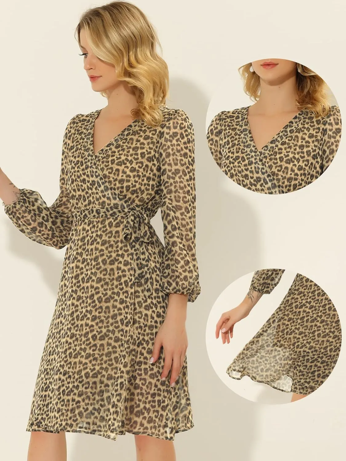 Allegra K Casual Dresses for Women's Halloween Tie Waist Printed Chiffon Wrap Midi Dress