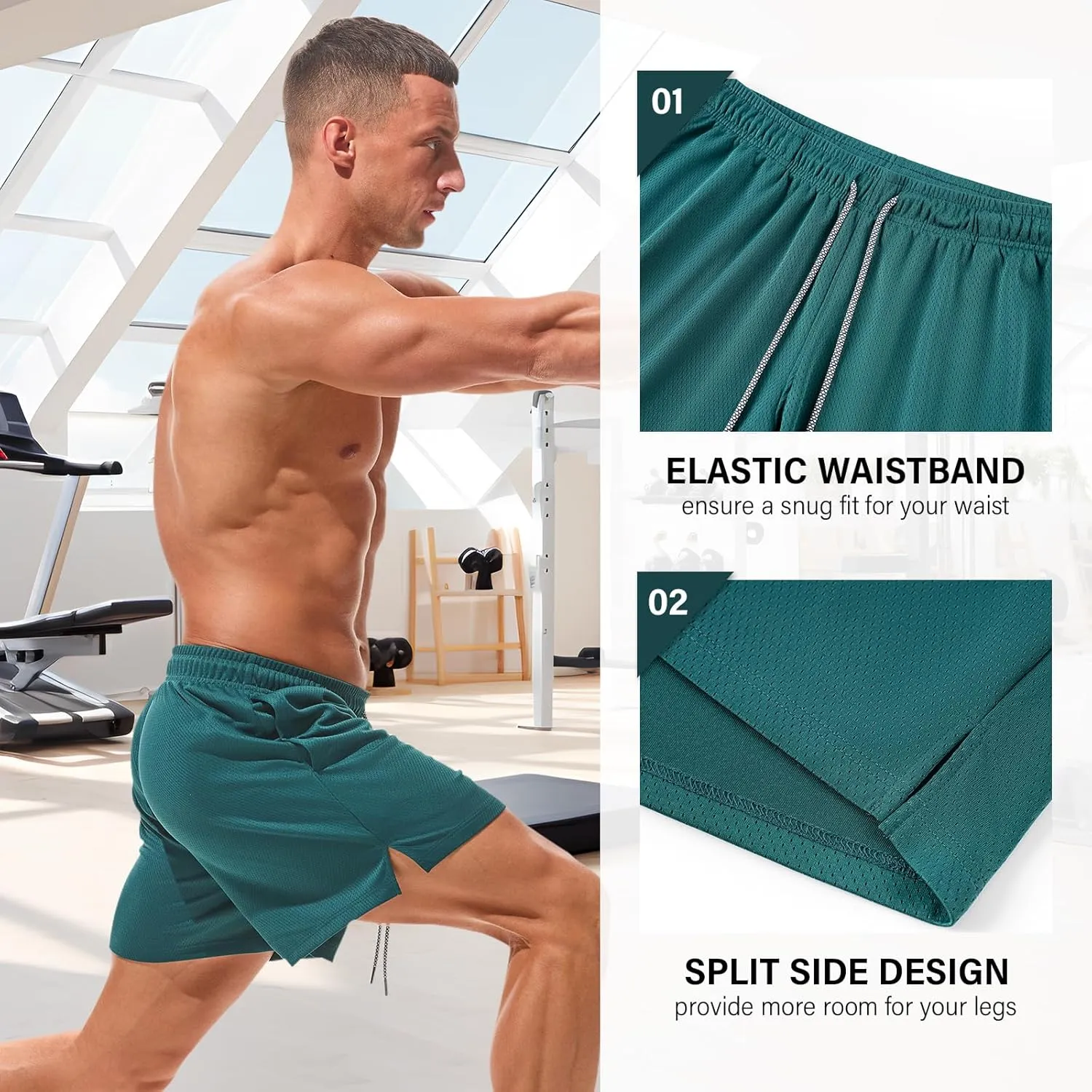 AMY COULEE Mens Mesh Running Shorts 5 Inch Workout Quick Dry Basketball Shorts with Pockets