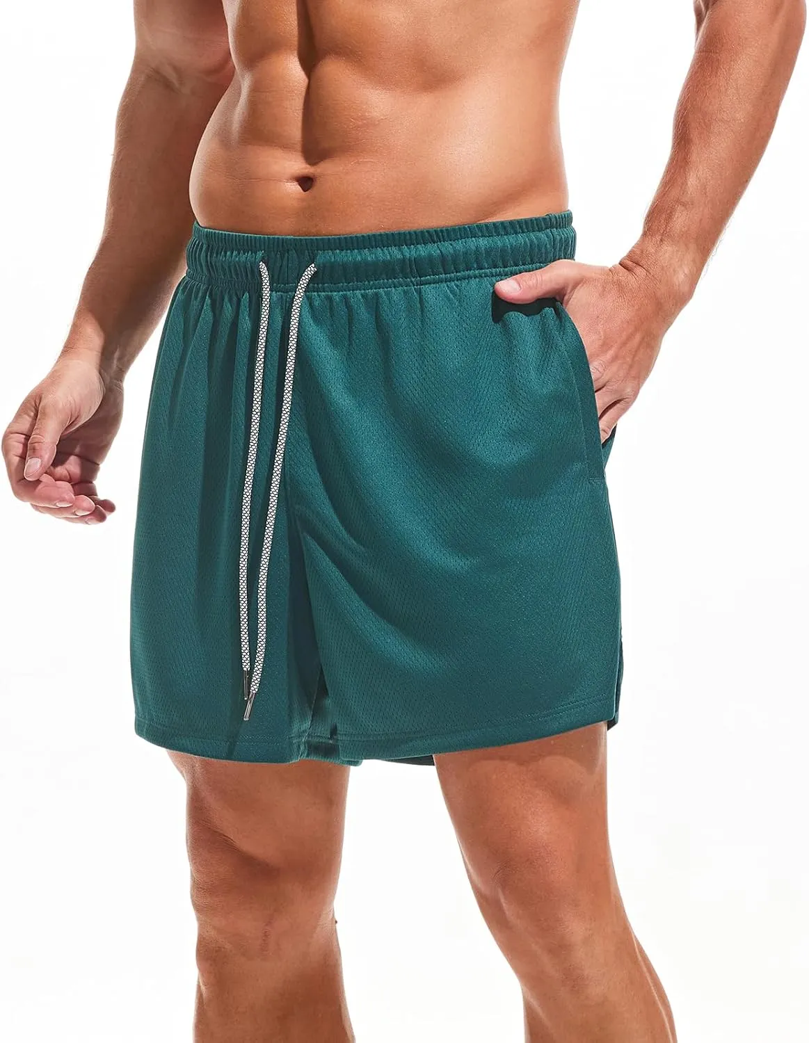 AMY COULEE Mens Mesh Running Shorts 5 Inch Workout Quick Dry Basketball Shorts with Pockets