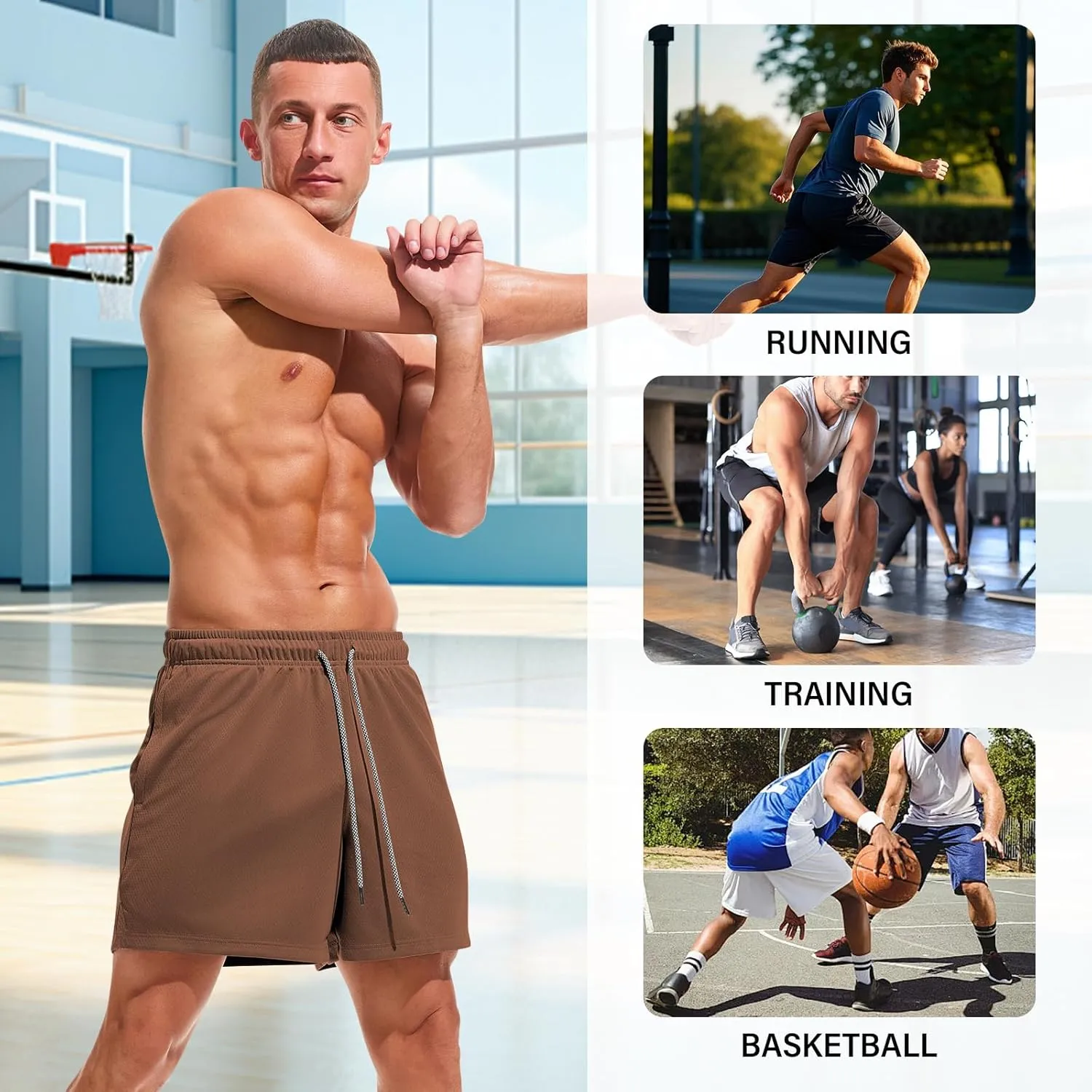 AMY COULEE Mens Mesh Running Shorts 5 Inch Workout Quick Dry Basketball Shorts with Pockets
