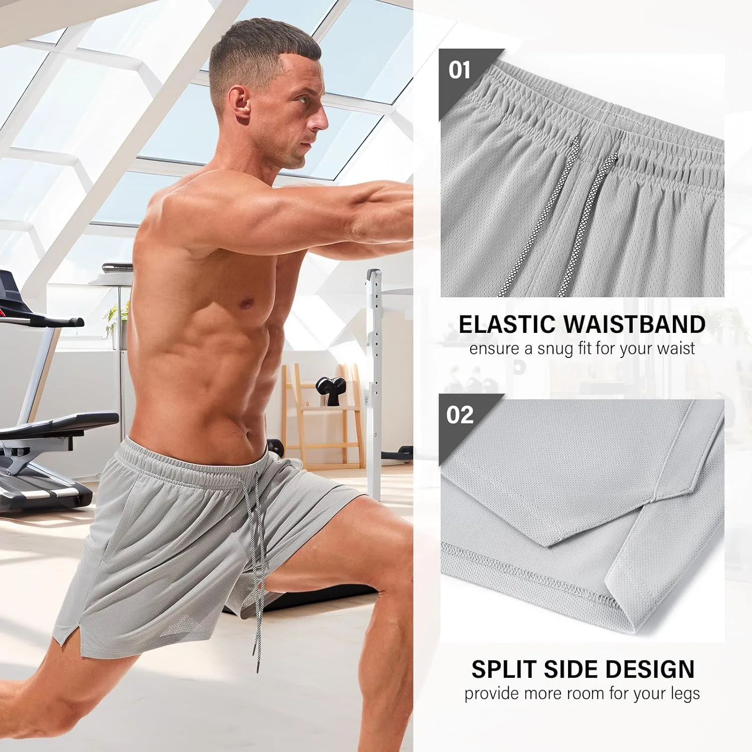 AMY COULEE Mens Mesh Running Shorts 5 Inch Workout Quick Dry Basketball Shorts with Pockets