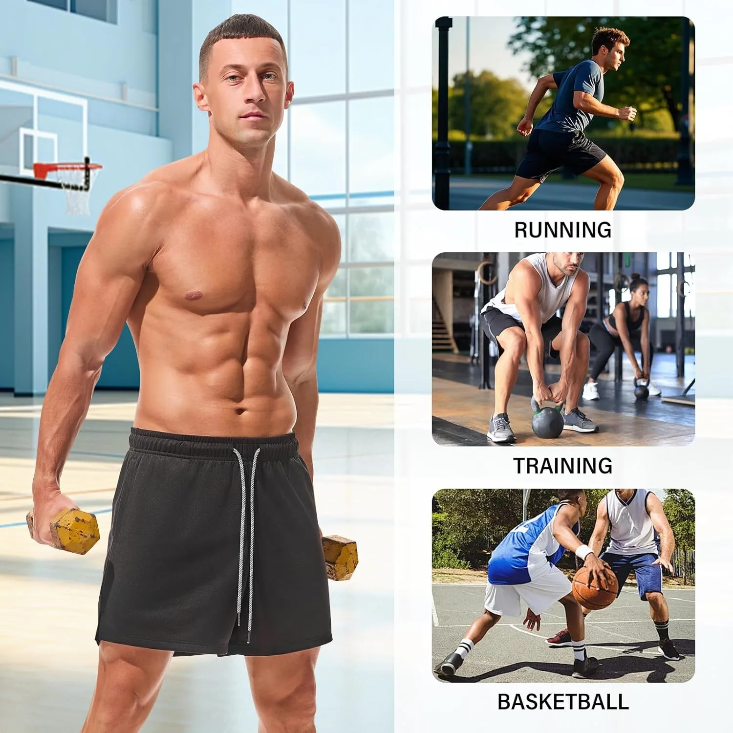AMY COULEE Mens Mesh Running Shorts 5 Inch Workout Quick Dry Basketball Shorts with Pockets