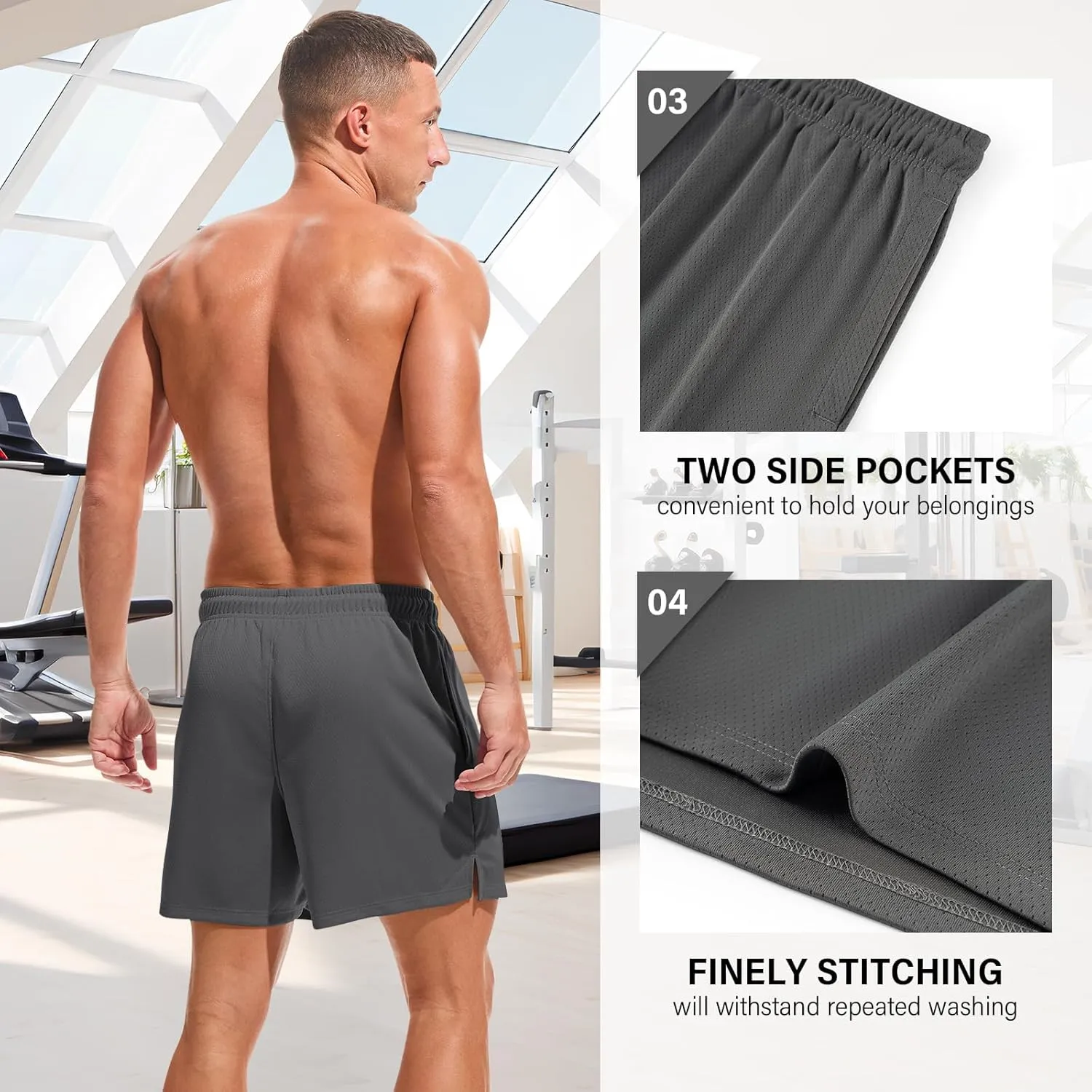 AMY COULEE Mens Mesh Running Shorts 5 Inch Workout Quick Dry Basketball Shorts with Pockets