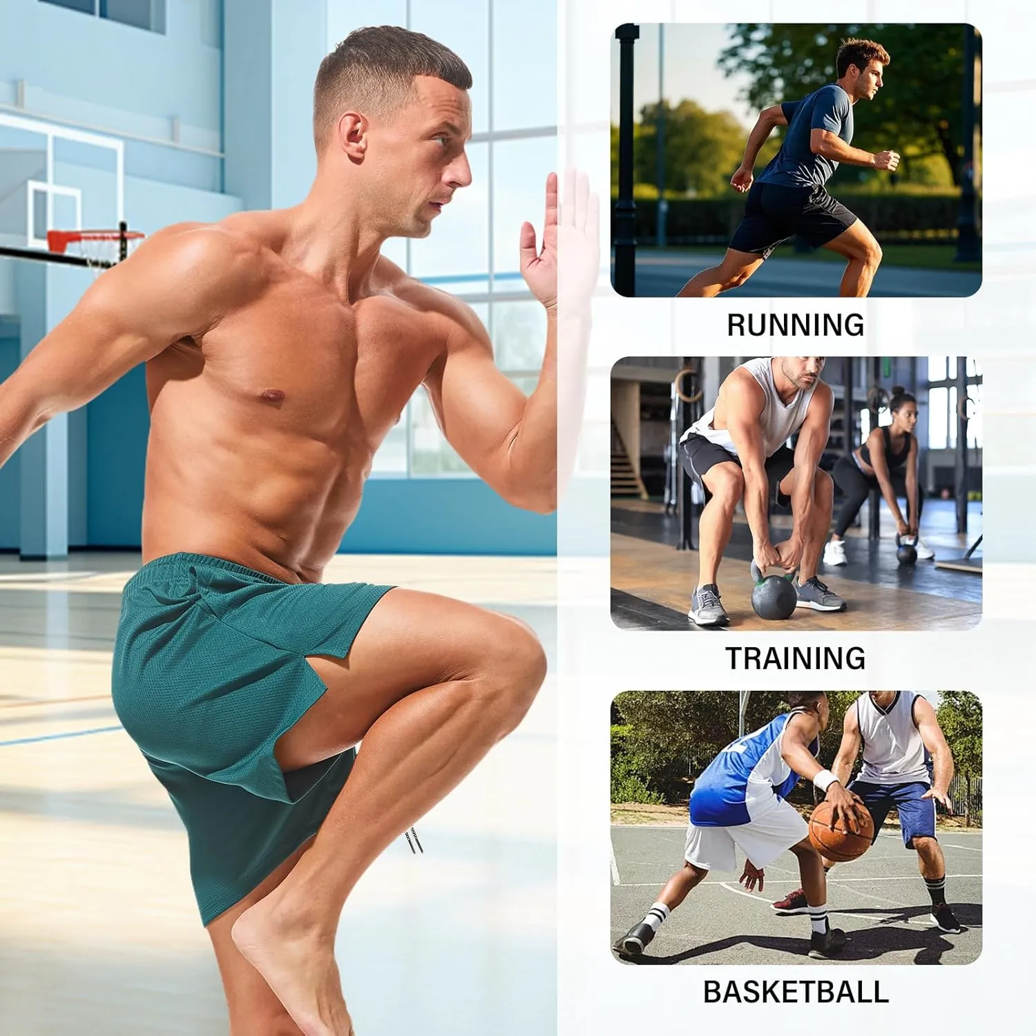 AMY COULEE Mens Mesh Running Shorts 5 Inch Workout Quick Dry Basketball Shorts with Pockets