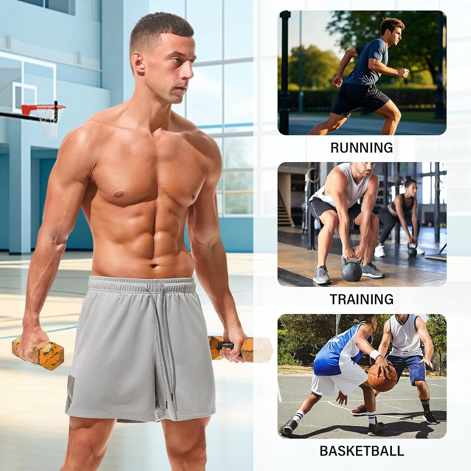 AMY COULEE Mens Mesh Running Shorts 5 Inch Workout Quick Dry Basketball Shorts with Pockets