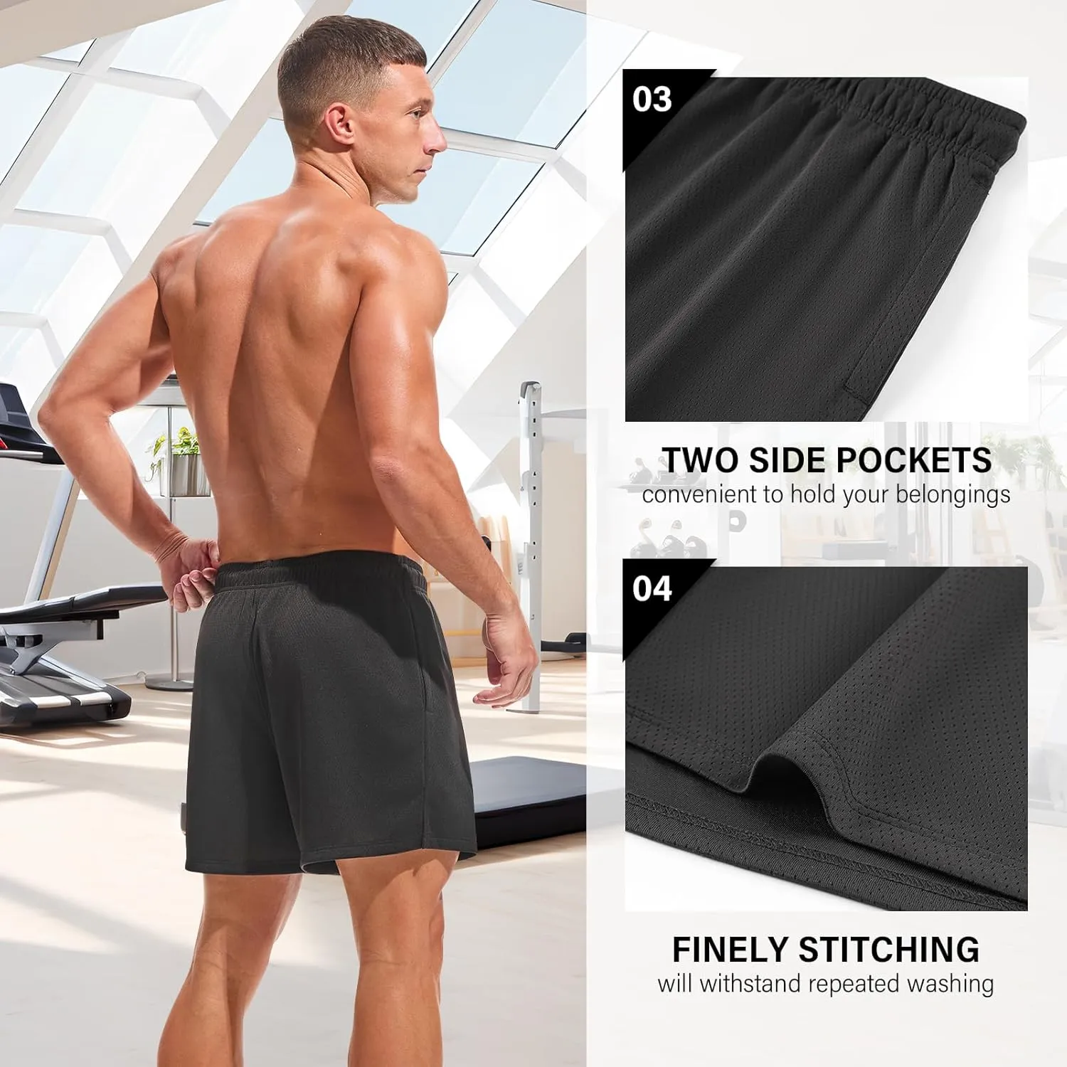 AMY COULEE Mens Mesh Running Shorts 5 Inch Workout Quick Dry Basketball Shorts with Pockets