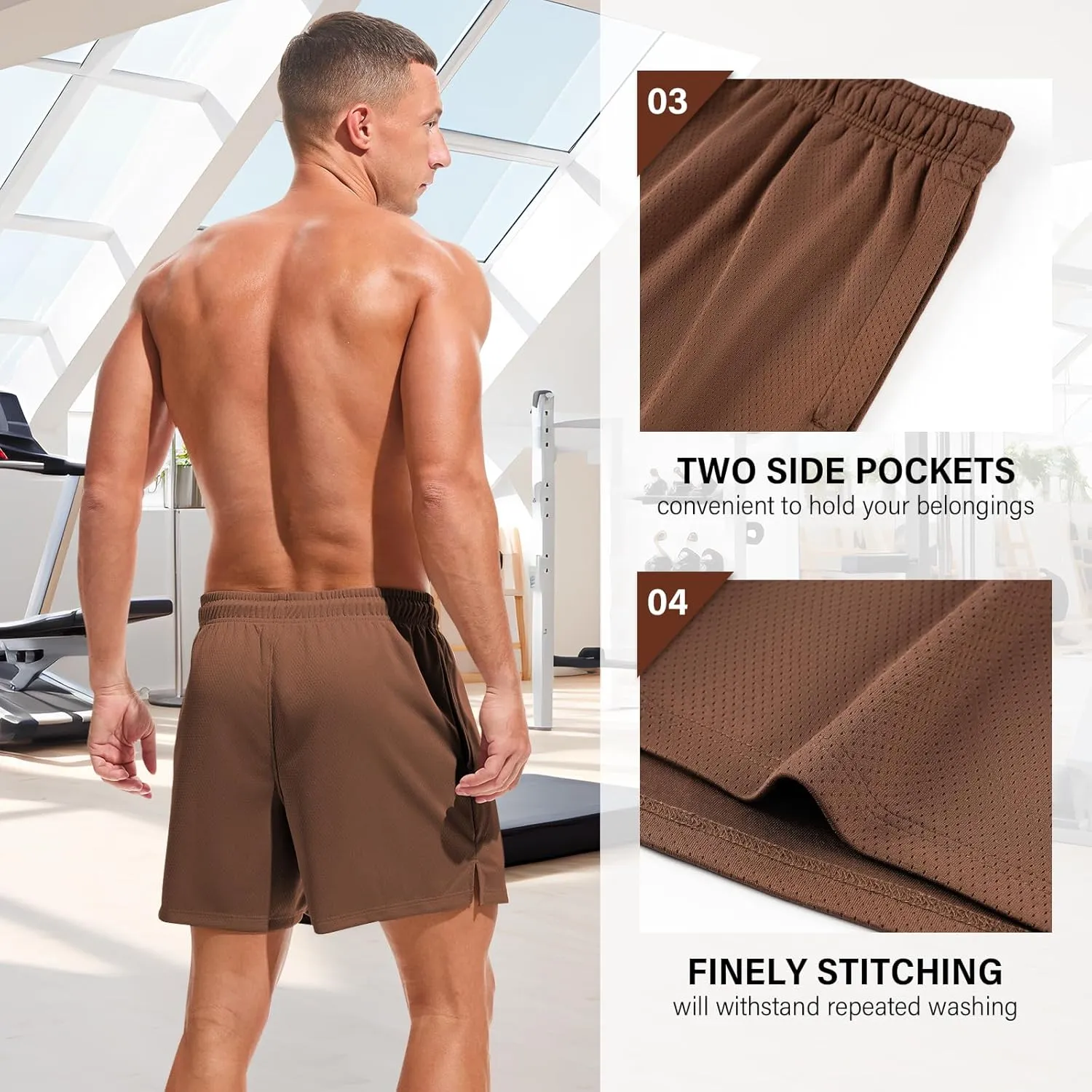 AMY COULEE Mens Mesh Running Shorts 5 Inch Workout Quick Dry Basketball Shorts with Pockets