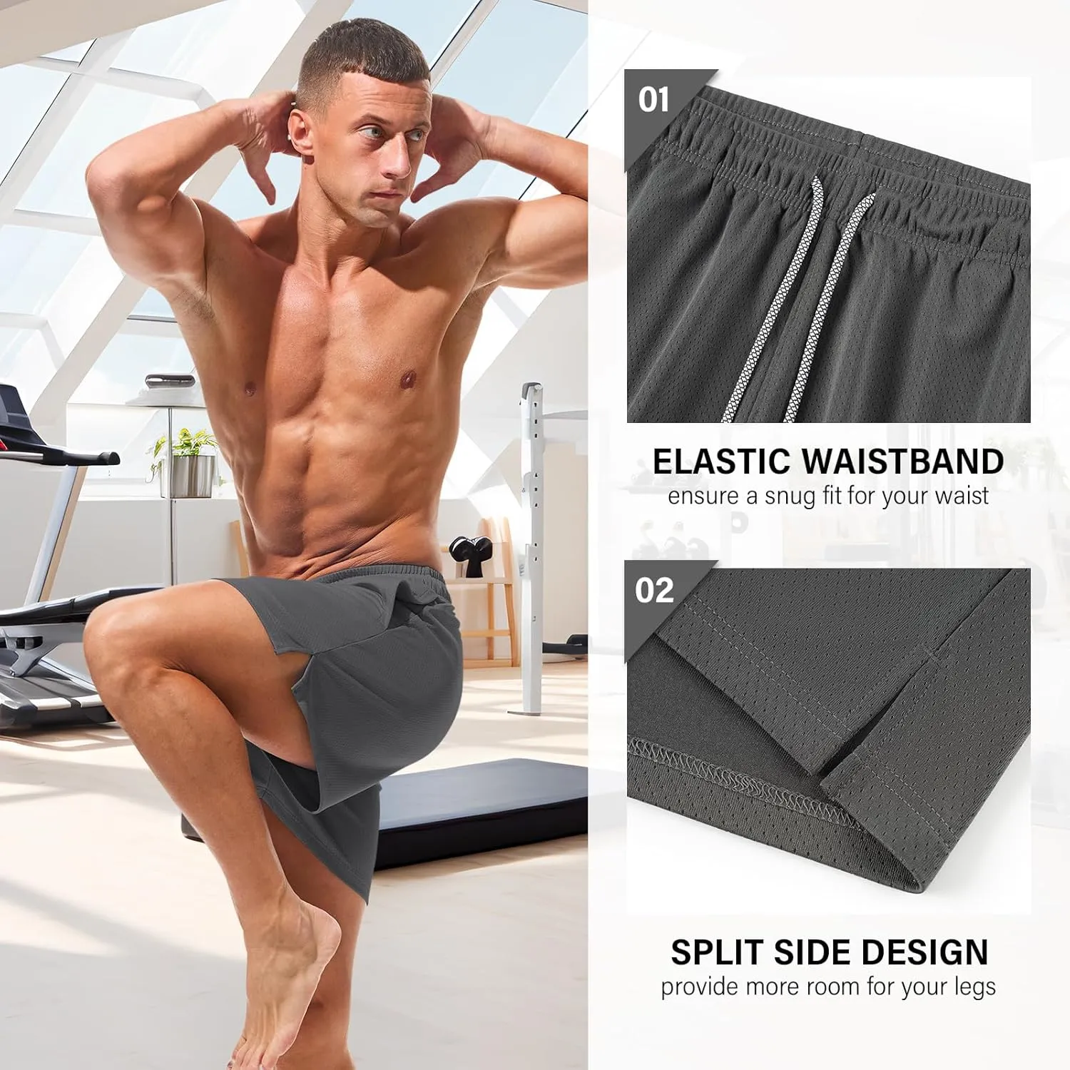AMY COULEE Mens Mesh Running Shorts 5 Inch Workout Quick Dry Basketball Shorts with Pockets