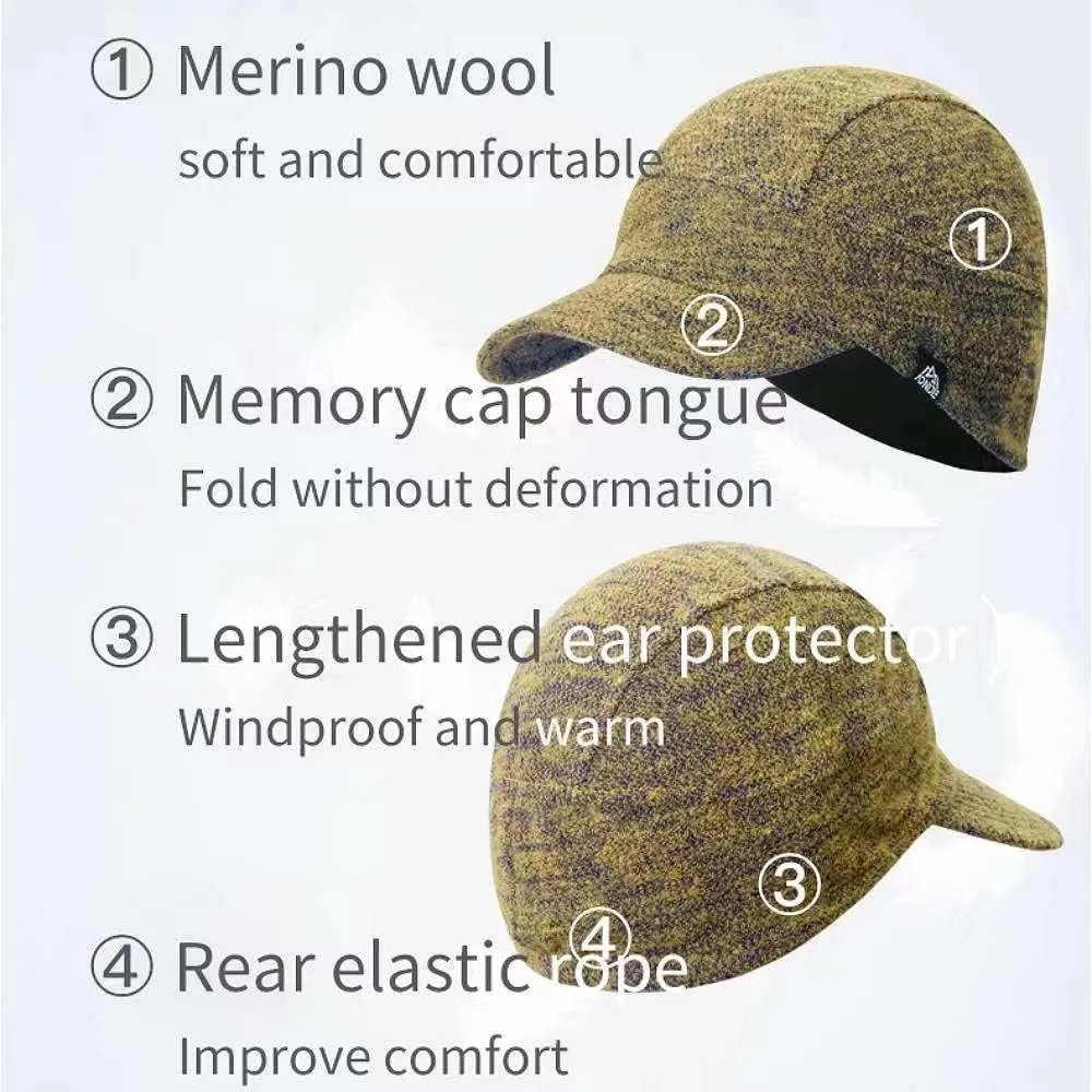 AONIJIE Merino Wool Knit Short Brim Knitted Hat for Men Women Protect Ear Warm Beanie Visor for Fall Winter Daily Headwear