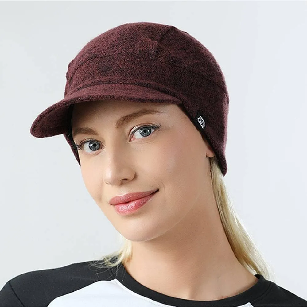 AONIJIE Merino Wool Knit Short Brim Knitted Hat for Men Women Protect Ear Warm Beanie Visor for Fall Winter Daily Headwear