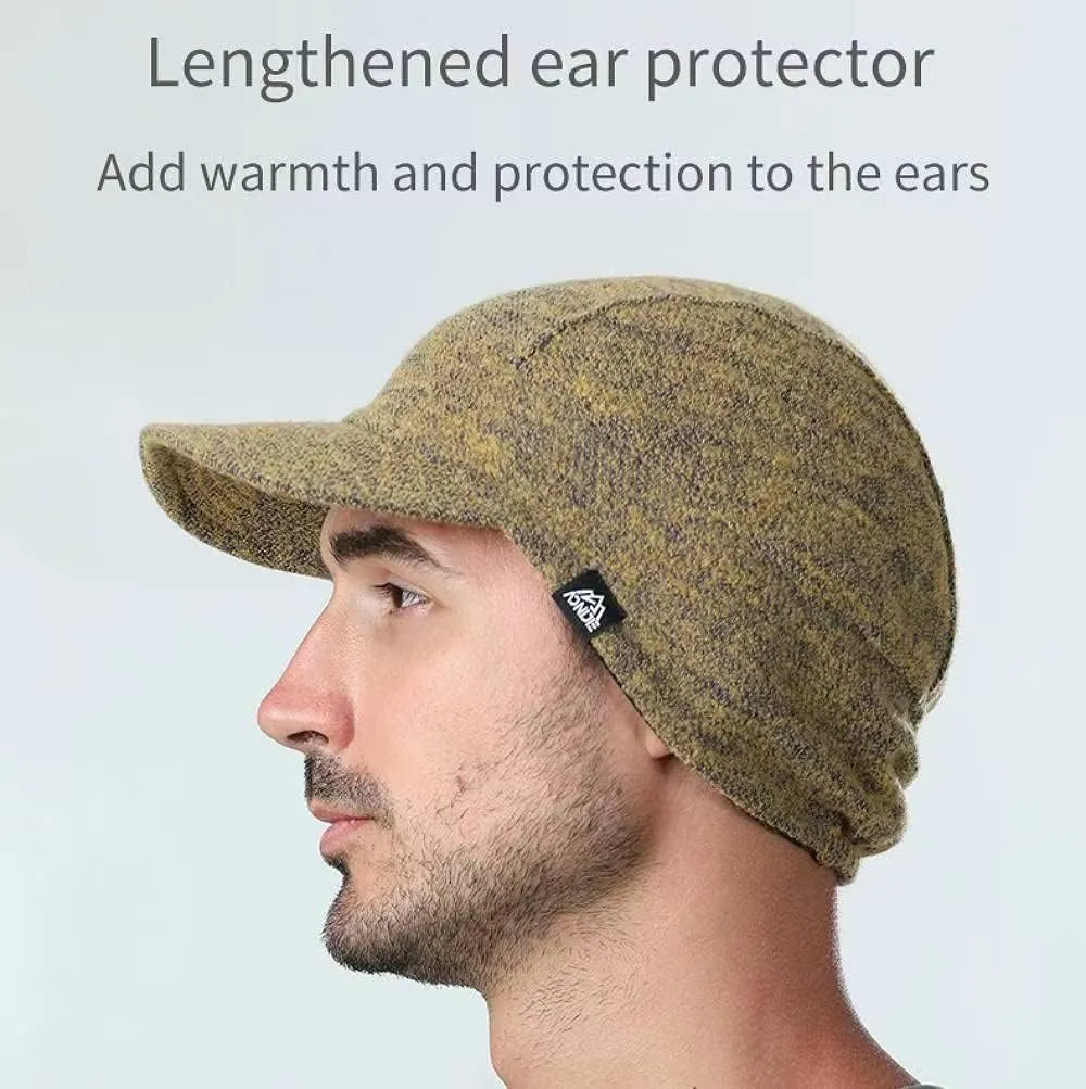 AONIJIE Merino Wool Knit Short Brim Knitted Hat for Men Women Protect Ear Warm Beanie Visor for Fall Winter Daily Headwear