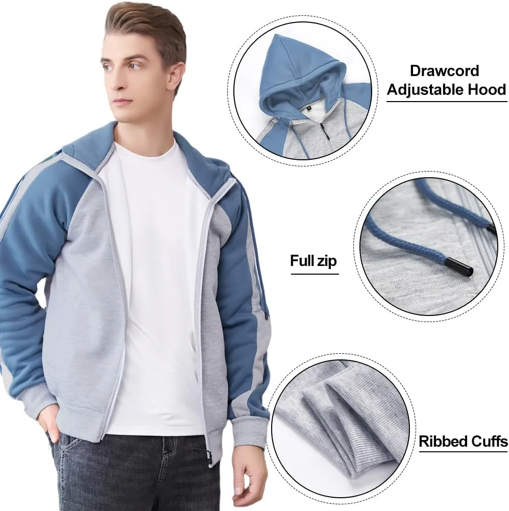 AOTORR Men's Zip Up Hoodie Color Block Long Sleeve Casual Sweatshirt with Pocket