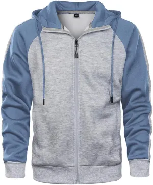 AOTORR Men's Zip Up Hoodie Color Block Long Sleeve Casual Sweatshirt with Pocket