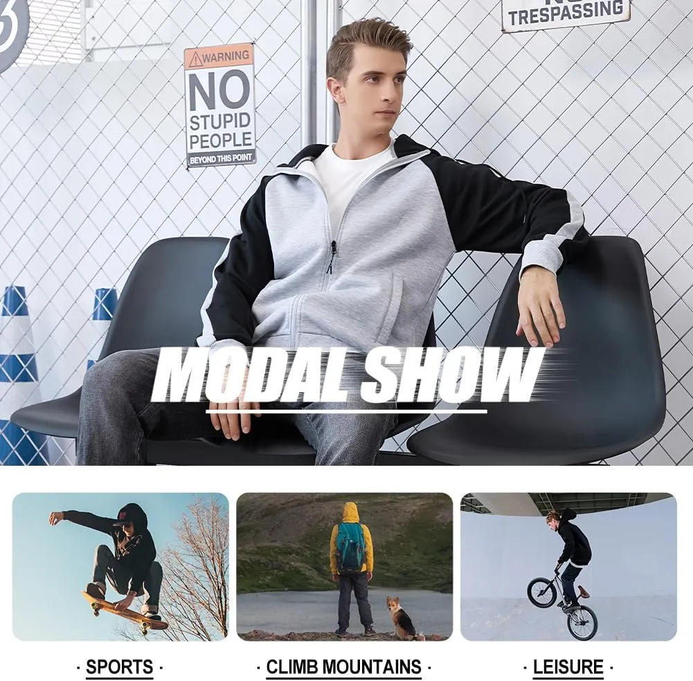 AOTORR Men's Zip Up Hoodie Color Block Long Sleeve Casual Sweatshirt with Pocket