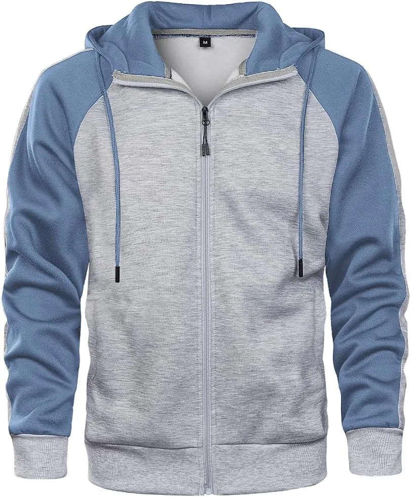 AOTORR Men's Zip Up Hoodie Color Block Long Sleeve Casual Sweatshirt with Pocket