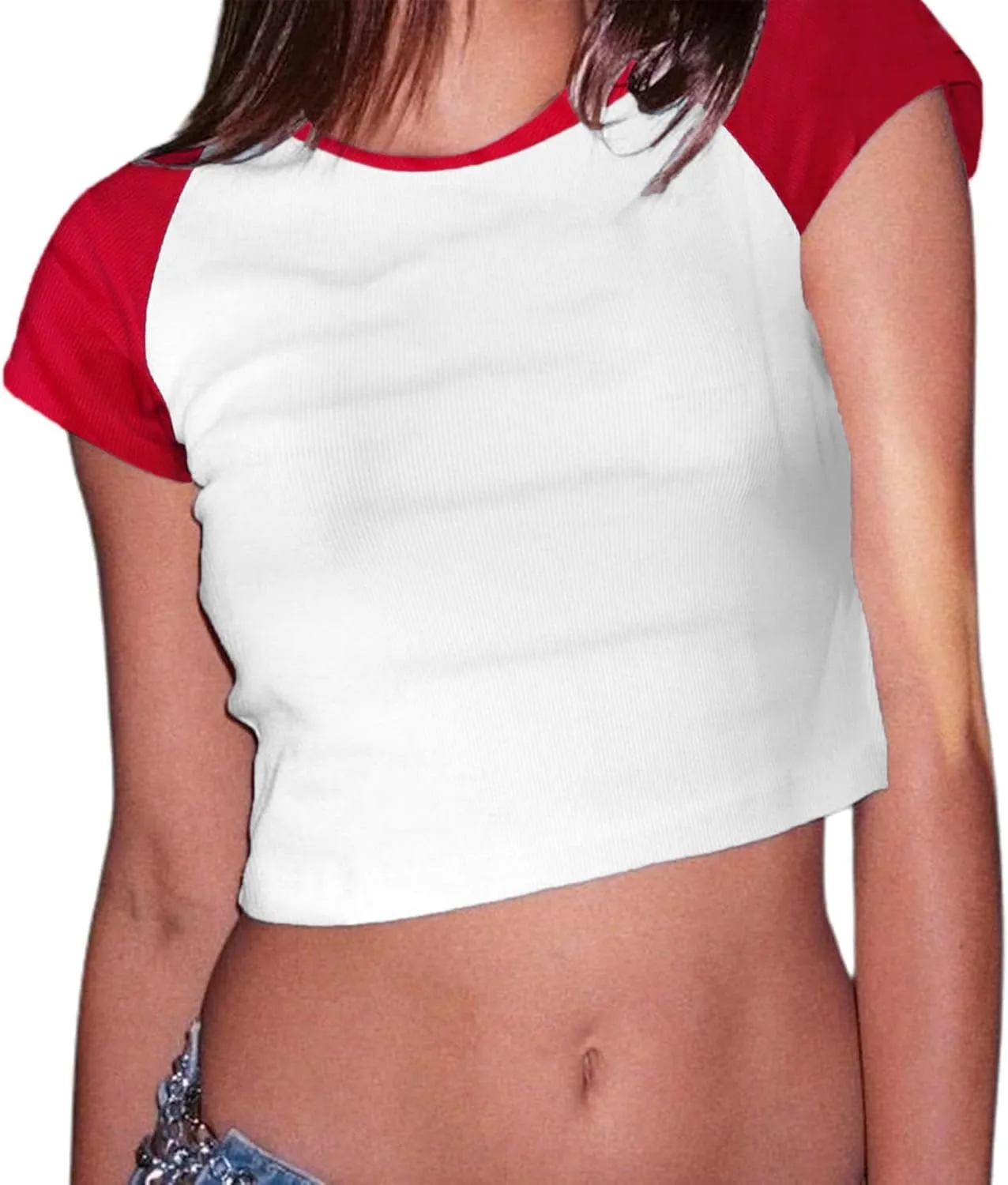 Avanova Women's Letter Print Tee Short Sleeve Round Neck Slim Fit Crop Top T Shirt
