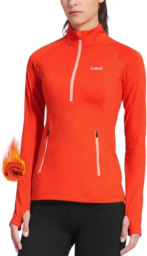baleaf Women's Running Jacket Thermal Fleece Pullover Half Zip Tops Thumbholes Winter Long Sleeve Cold Weather