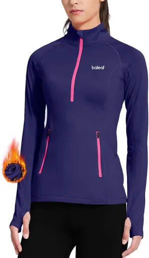baleaf Women's Running Jacket Thermal Fleece Pullover Half Zip Tops Thumbholes Winter Long Sleeve Cold Weather