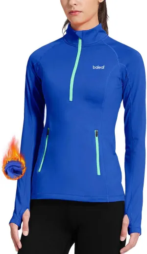 baleaf Women's Running Jacket Thermal Fleece Pullover Half Zip Tops Thumbholes Winter Long Sleeve Cold Weather