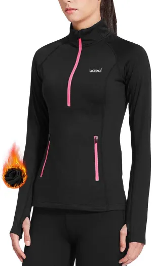 baleaf Women's Running Jacket Thermal Fleece Pullover Half Zip Tops Thumbholes Winter Long Sleeve Cold Weather