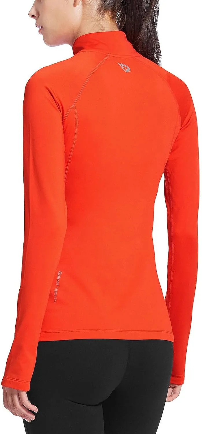 baleaf Women's Running Jacket Thermal Fleece Pullover Half Zip Tops Thumbholes Winter Long Sleeve Cold Weather